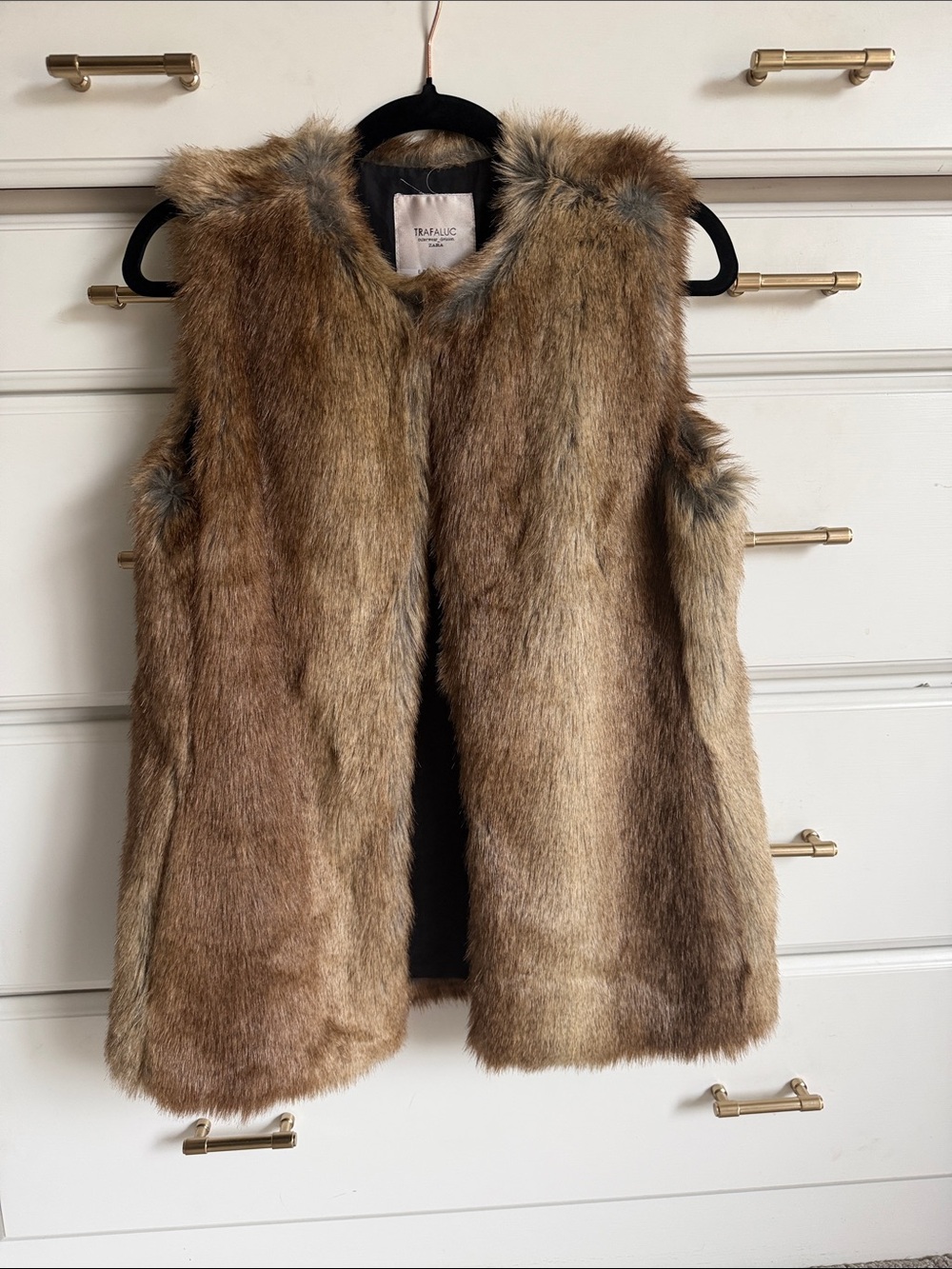 Zara Faux Fur Vest in Brown and Tan Tones
